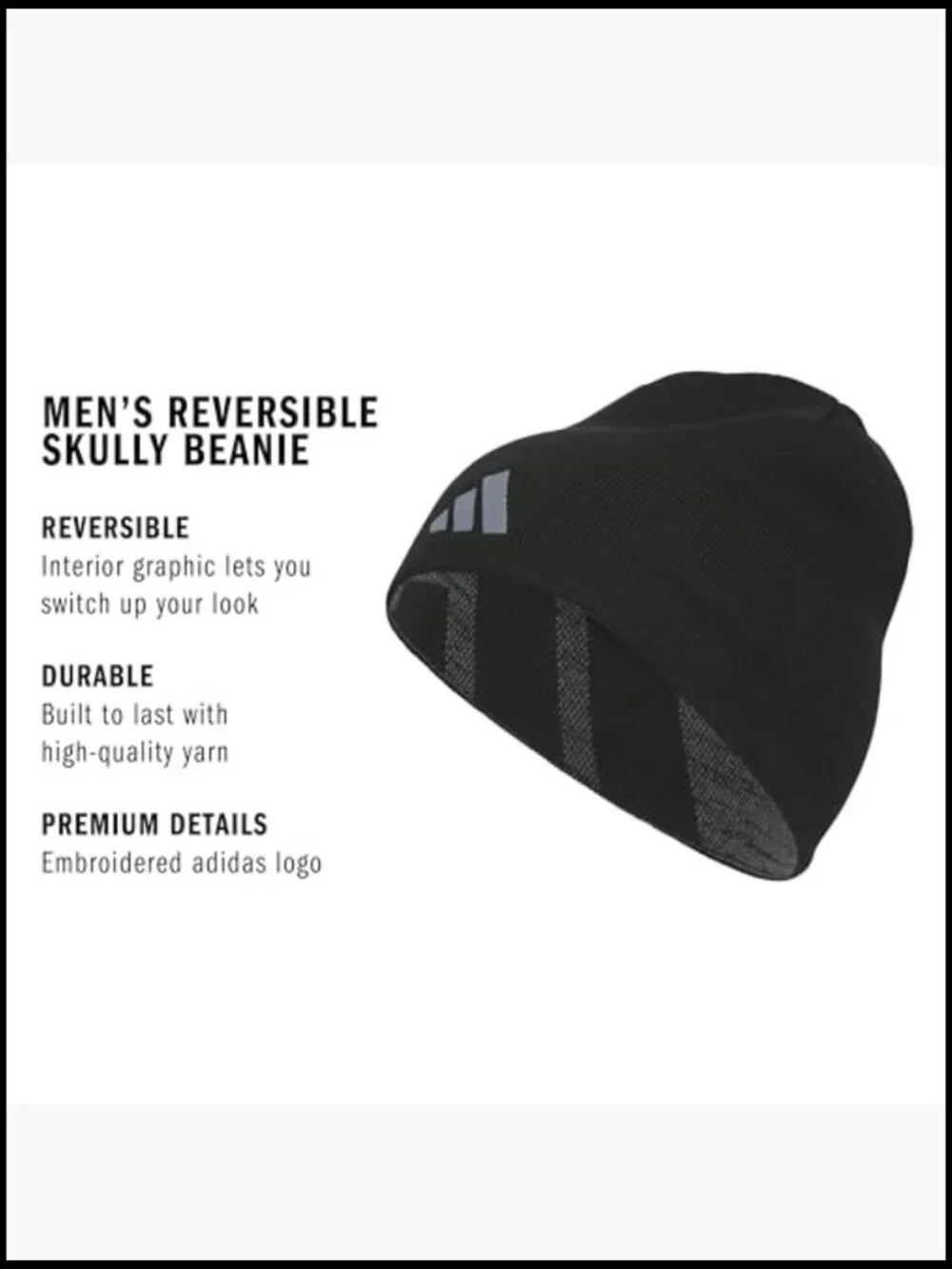 Reversible Beanie with Debossed Three-Stripe Design - Acrylic - Picture 2 of 7